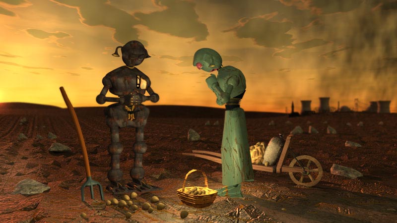 l'Angelus des robots paysans inspirés par Millet